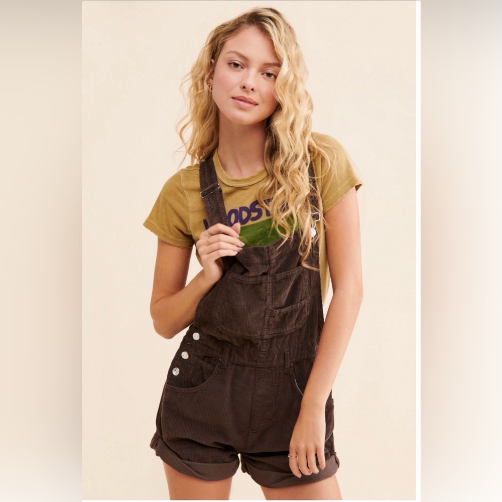 Free People Dark Brown Denim Overalls